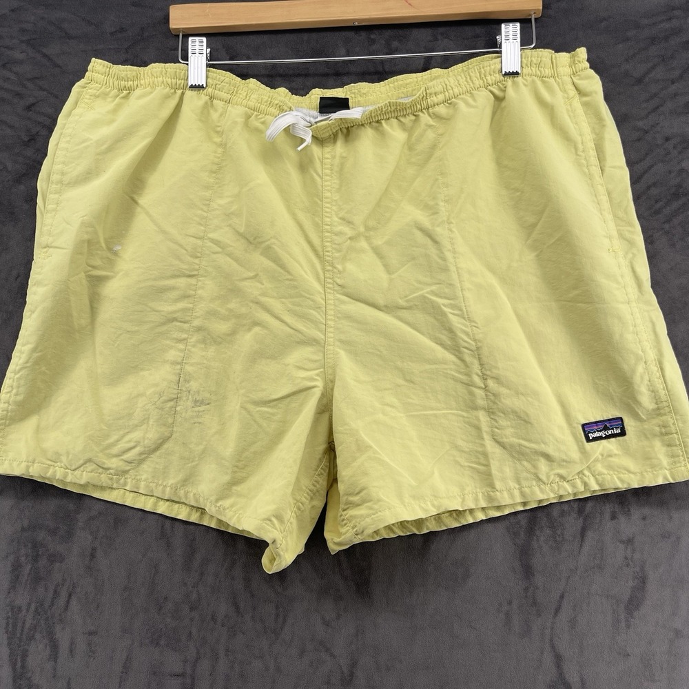Patagonia Men's XL Y2K Swim Shorts Yellow Drawstring Pocket Worn Stained